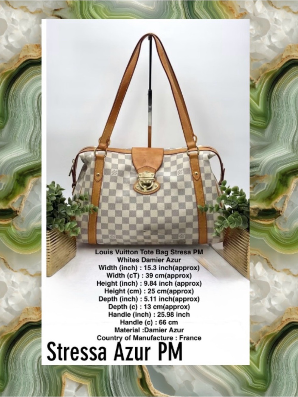 Louis Vuitton Damier Azur Stresa PM Tote in White and Tan Leather - Picture 2 of 4